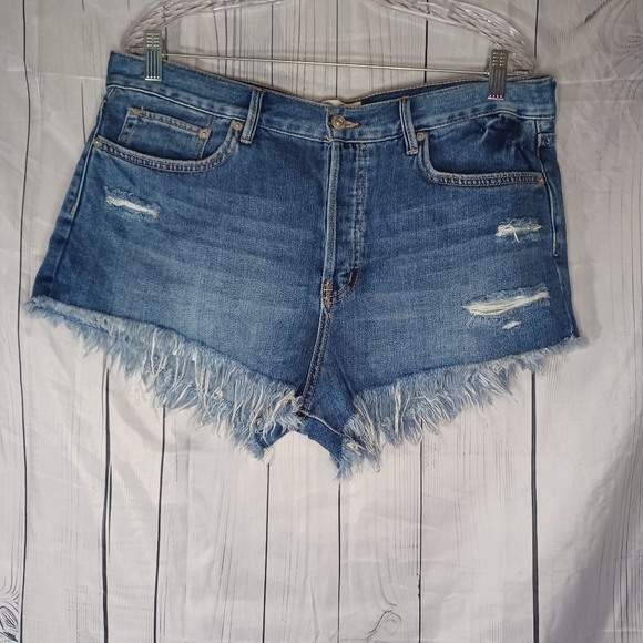 We The Free Pants - We The Free Blue Jean Shorts Distressed Frayed Hem